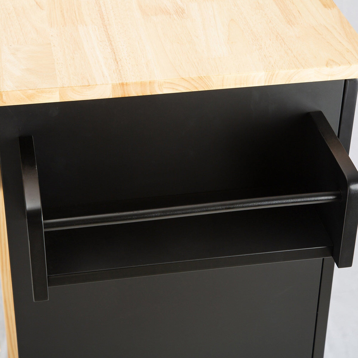 Bybafun Black Mdf Base with Wood Top Rolling Kitchen Island (30-in x 53.9-in x 36.2-in)