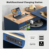 Bybafun Blue Mdf Base with Mdf Wood Top Rolling Kitchen Island (15.8-in x 56.3-in x 37.1-in)