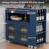 Bybafun Blue Mdf Base with Mdf Wood Top Rolling Kitchen Island (15.8-in x 56.3-in x 37.1-in)