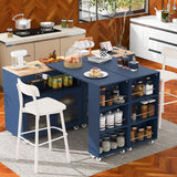 Bybafun Blue Mdf Base with Mdf Wood Top Rolling Kitchen Island (15.8-in x 56.3-in x 37.1-in)