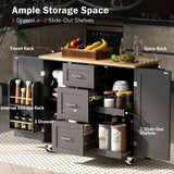 Bybafun Black Mdf Base with Wood Top Rolling Kitchen Island (17-in x 50-in x 36.9-in)