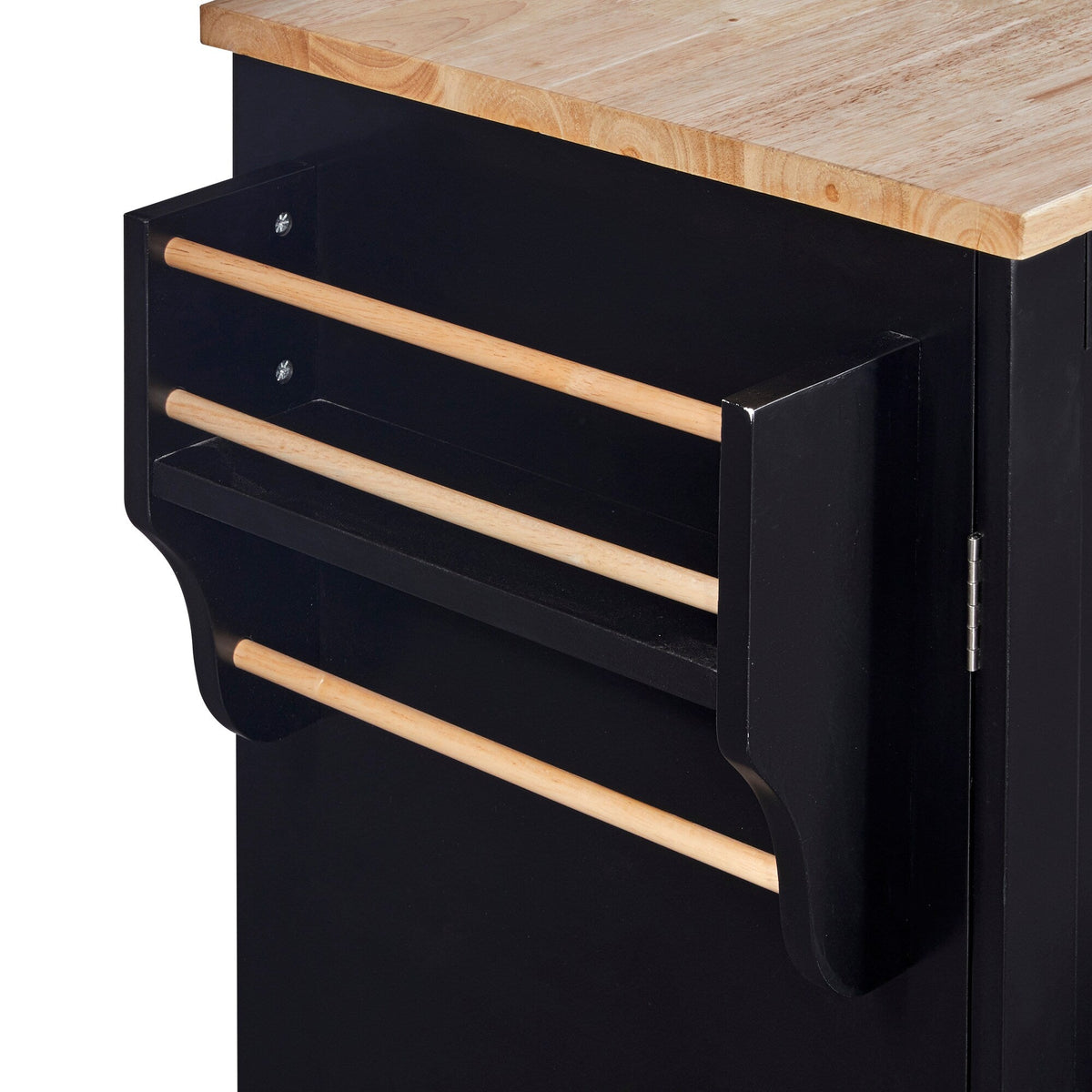 Bybafun Black Mdf Base with Wood Top Rolling Kitchen Island (17-in x 50-in x 36.9-in)