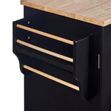 Bybafun Black Mdf Base with Wood Top Rolling Kitchen Island (17-in x 50-in x 36.9-in)