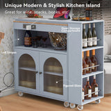 Bybafun Gray Mdf Base with Mdf Wood Top Rolling Kitchen Island (15.8-in x 56.3-in x 37.1-in)