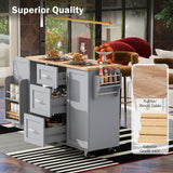 Bybafun Gray Mdf Base with Wood Top Rolling Kitchen Island (17-in x 50-in x 36.9-in)
