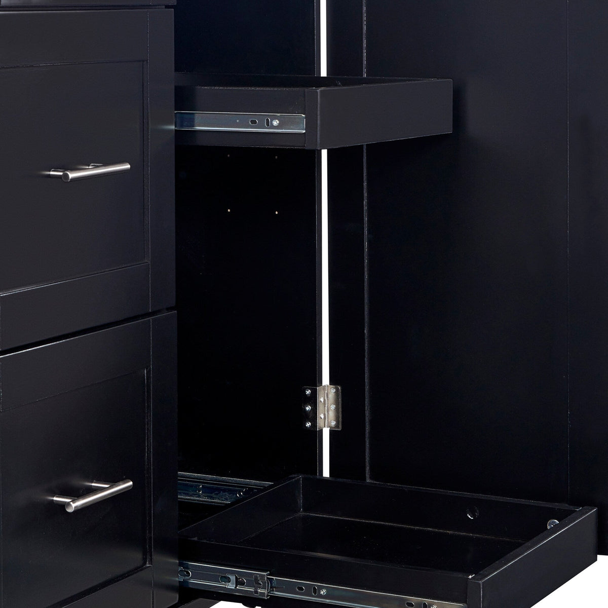Bybafun Black Mdf Base with Wood Top Rolling Kitchen Island (17-in x 50-in x 36.9-in)