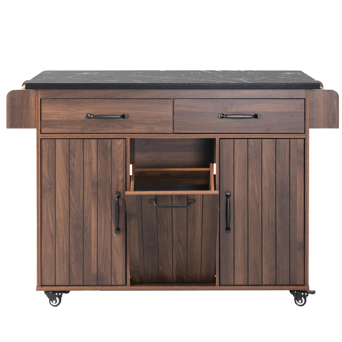 Bybafun Brown Mdf Base with Mdf Wood Top Rolling Kitchen Cart (20.6-in x 51-in x 35-in)