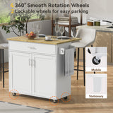 Bybafun White Mdf Base with Wood Top Rolling Kitchen Island (25.7-in x 39-in x 34-in)