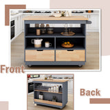 Bybafun Gray Mdf Base with Wood Top Rolling Kitchen Cart (21.7-in x 43.3-in x 35.6-in)