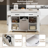 Bybafun White Mdf Base with Mdf Wood Top Rolling Kitchen Cart (20.6-in x 51-in x 35-in)