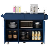 Bybafun Blue Mdf Base with Mdf Wood Top Rolling Kitchen Island (27.6-in x 53.2-in x 36.3-in)