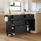 Bybafun Black Mdf Base with Wood Top Rolling Kitchen Island (29.5-in x 50.3-in x 36.6-in)