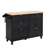 Bybafun Black Mdf Base with Wood Top Rolling Kitchen Island (29.5-in x 50.3-in x 36.6-in)