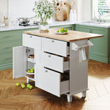 Bybafun White Mdf Base with Wood Top Rolling Kitchen Island (29.5-in x 50.3-in x 36.6-in)