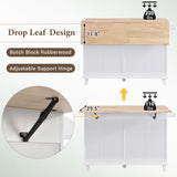 Bybafun White Mdf Base with Wood Top Rolling Kitchen Island (29.5-in x 50.3-in x 36.6-in)