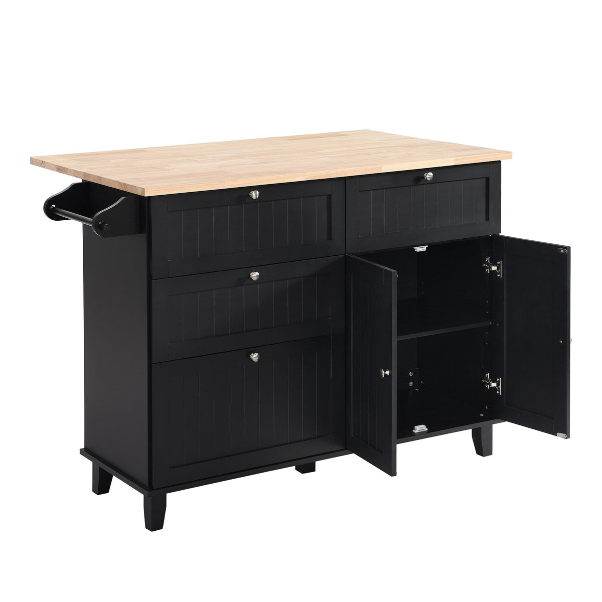Bybafun Black Mdf Base with Wood Top Rolling Kitchen Island (29.5-in x 50.3-in x 36.6-in)