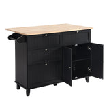 Bybafun Black Mdf Base with Wood Top Rolling Kitchen Island (29.5-in x 50.3-in x 36.6-in)