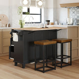 Bybafun Black Mdf Base with Wood Top Rolling Kitchen Island (29.5-in x 50.3-in x 36.6-in)