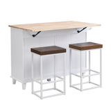 Bybafun White Mdf Base with Wood Top Rolling Kitchen Island (29.5-in x 50.3-in x 36.6-in)