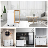 Bybafun White Mdf Base with Wood Top Rolling Kitchen Island (30-in x 53.9-in x 36.2-in)