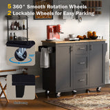 Bybafun Black Mdf Base with Wood Top Rolling Kitchen Island (17-in x 50-in x 36.9-in)