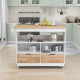 Bybafun White Mdf Base with Wood Top Rolling Kitchen Cart (21.7-in x 43.3-in x 35.6-in)