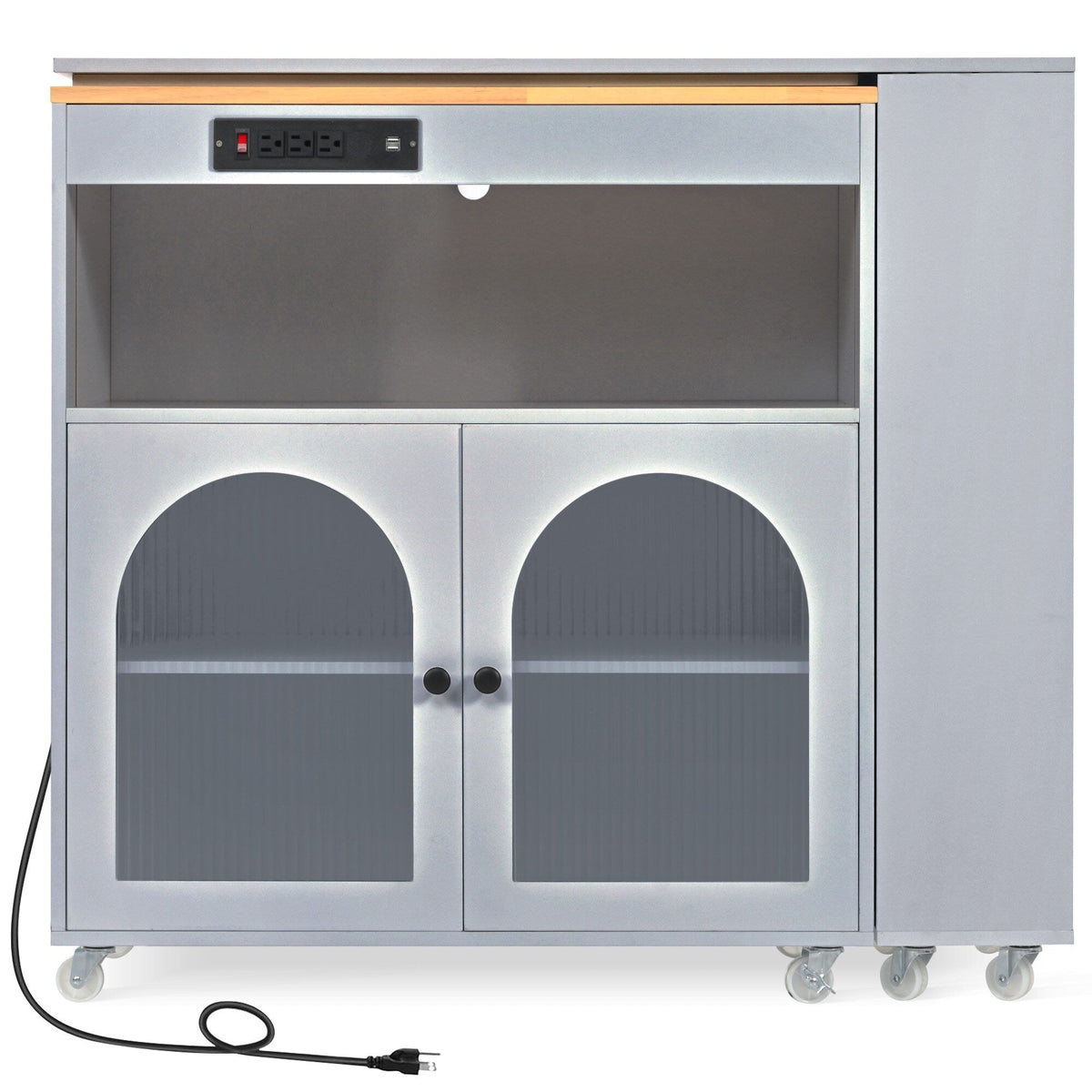Bybafun Gray Mdf Base with Mdf Wood Top Rolling Kitchen Island (15.8-in x 56.3-in x 37.1-in)