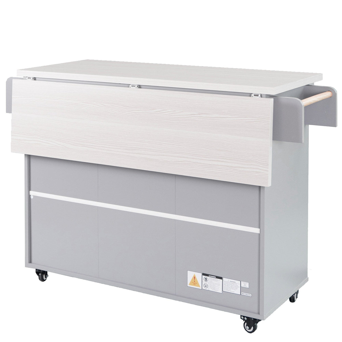 Bybafun Gray Mdf Base with Mdf Wood Top Rolling Kitchen Cart (20.6-in x 51-in x 35-in)