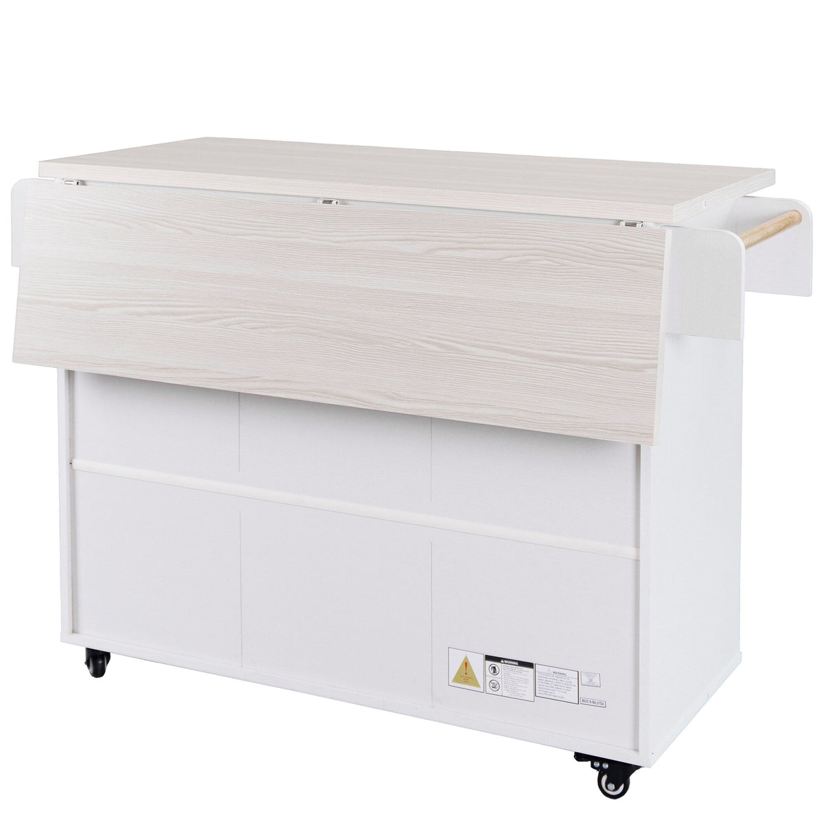 Bybafun White Mdf Base with Mdf Wood Top Rolling Kitchen Cart (20.6-in x 51-in x 35-in)