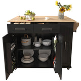 Bybafun Black Mdf Base with Mdf Wood Top Rolling Kitchen Island (29.5-in x 46-in x 37-in)