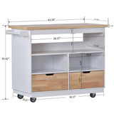 Bybafun White Mdf Base with Wood Top Rolling Kitchen Cart (21.7-in x 43.3-in x 35.6-in)