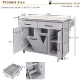 Bybafun Gray Mdf Base with Mdf Wood Top Rolling Kitchen Cart (20.6-in x 51-in x 35-in)