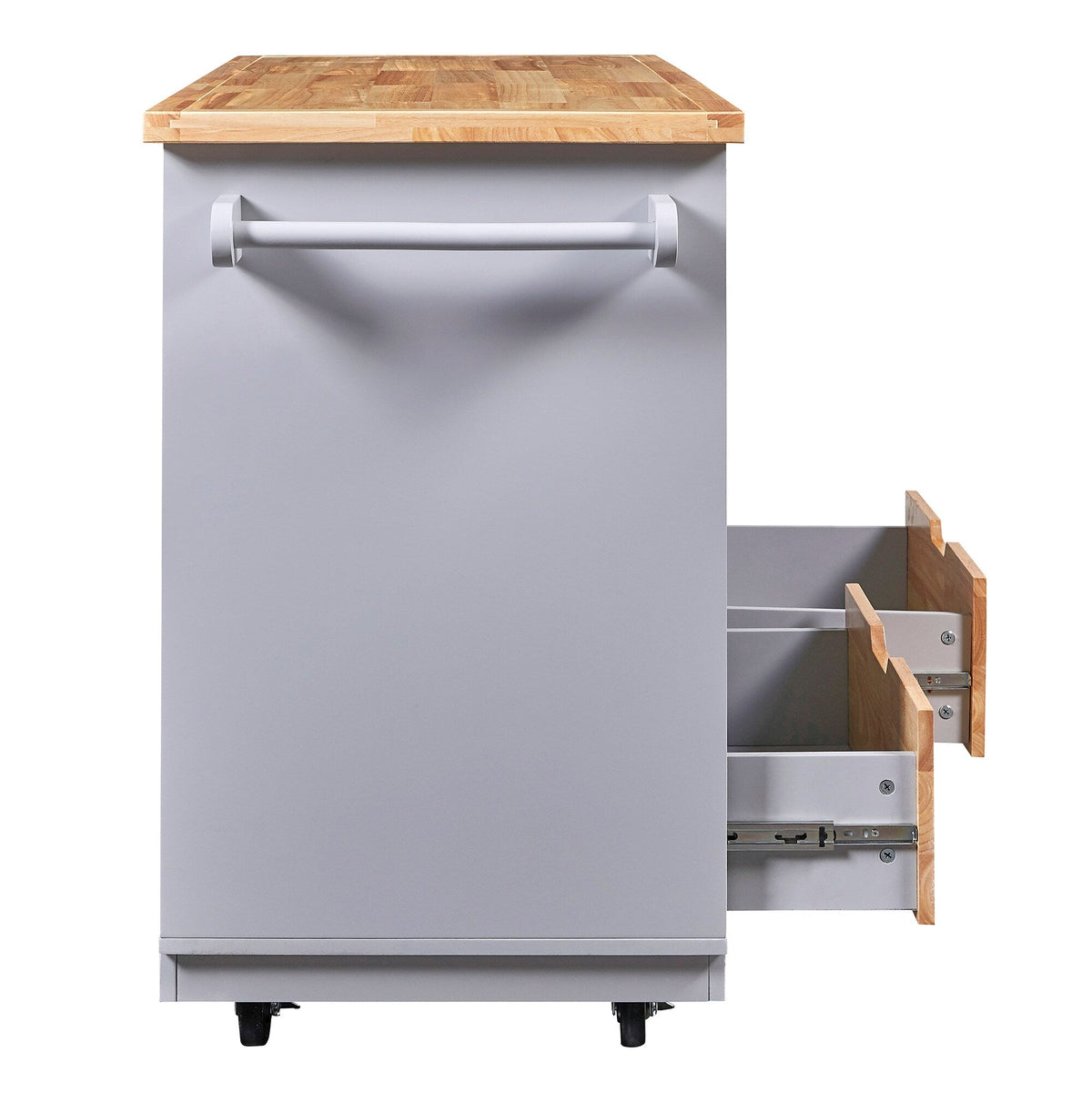 Bybafun Gray Mdf Base with Wood Top Rolling Kitchen Cart (21.7-in x 43.3-in x 35.6-in)