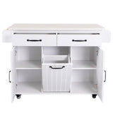 Bybafun White Mdf Base with Mdf Wood Top Rolling Kitchen Cart (20.6-in x 51-in x 35-in)