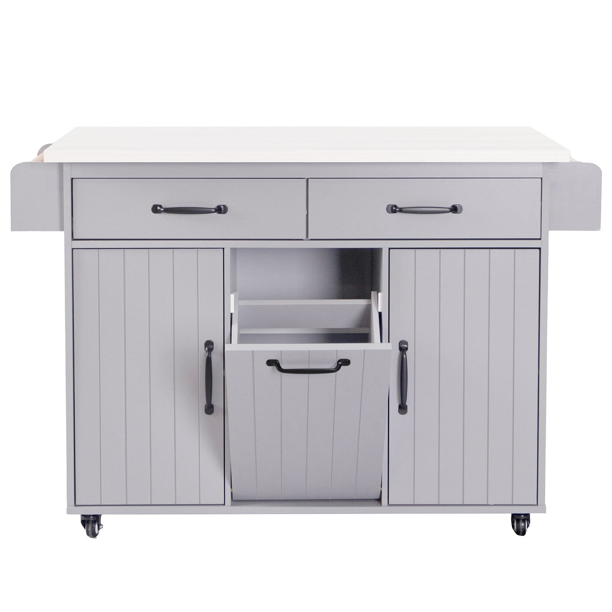 Bybafun Gray Mdf Base with Mdf Wood Top Rolling Kitchen Cart (20.6-in x 51-in x 35-in)