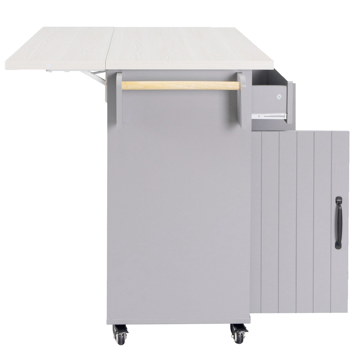 Bybafun Gray Mdf Base with Mdf Wood Top Rolling Kitchen Cart (20.6-in x 51-in x 35-in)