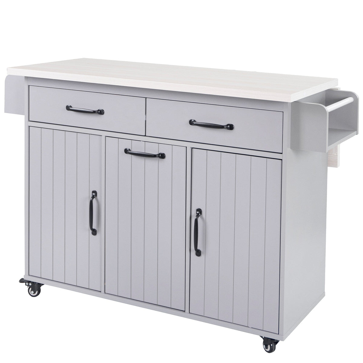 Bybafun Gray Mdf Base with Mdf Wood Top Rolling Kitchen Cart (20.6-in x 51-in x 35-in)