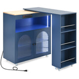 Bybafun Blue Mdf Base with Mdf Wood Top Rolling Kitchen Island (15.8-in x 56.3-in x 37.1-in)