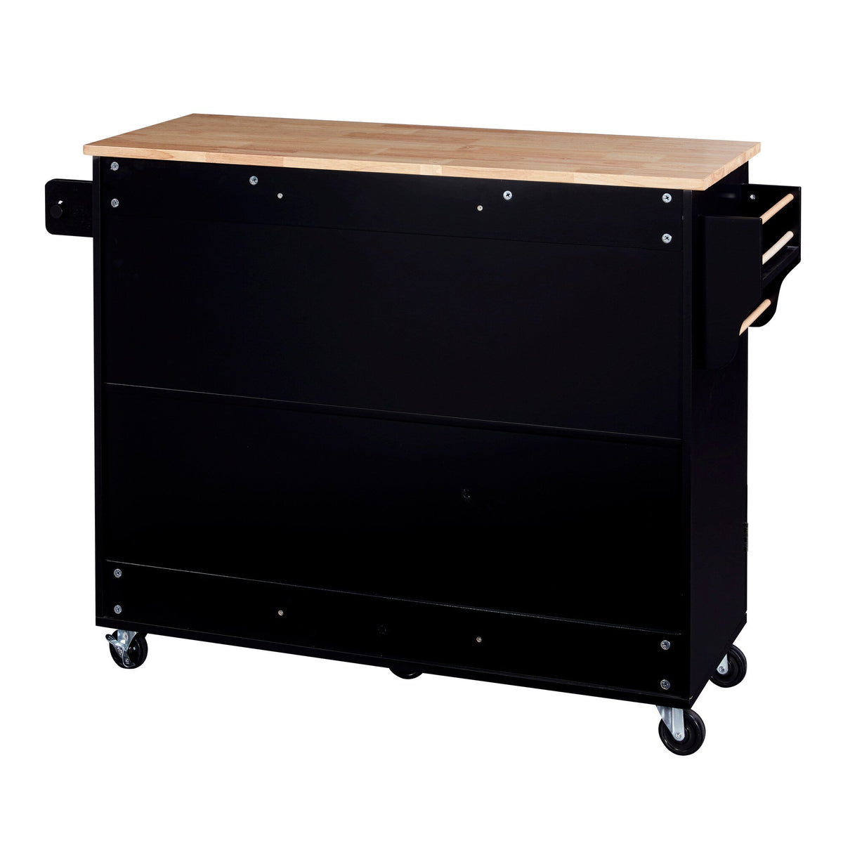 Bybafun Black Mdf Base with Wood Top Rolling Kitchen Island (17-in x 50-in x 36.9-in)