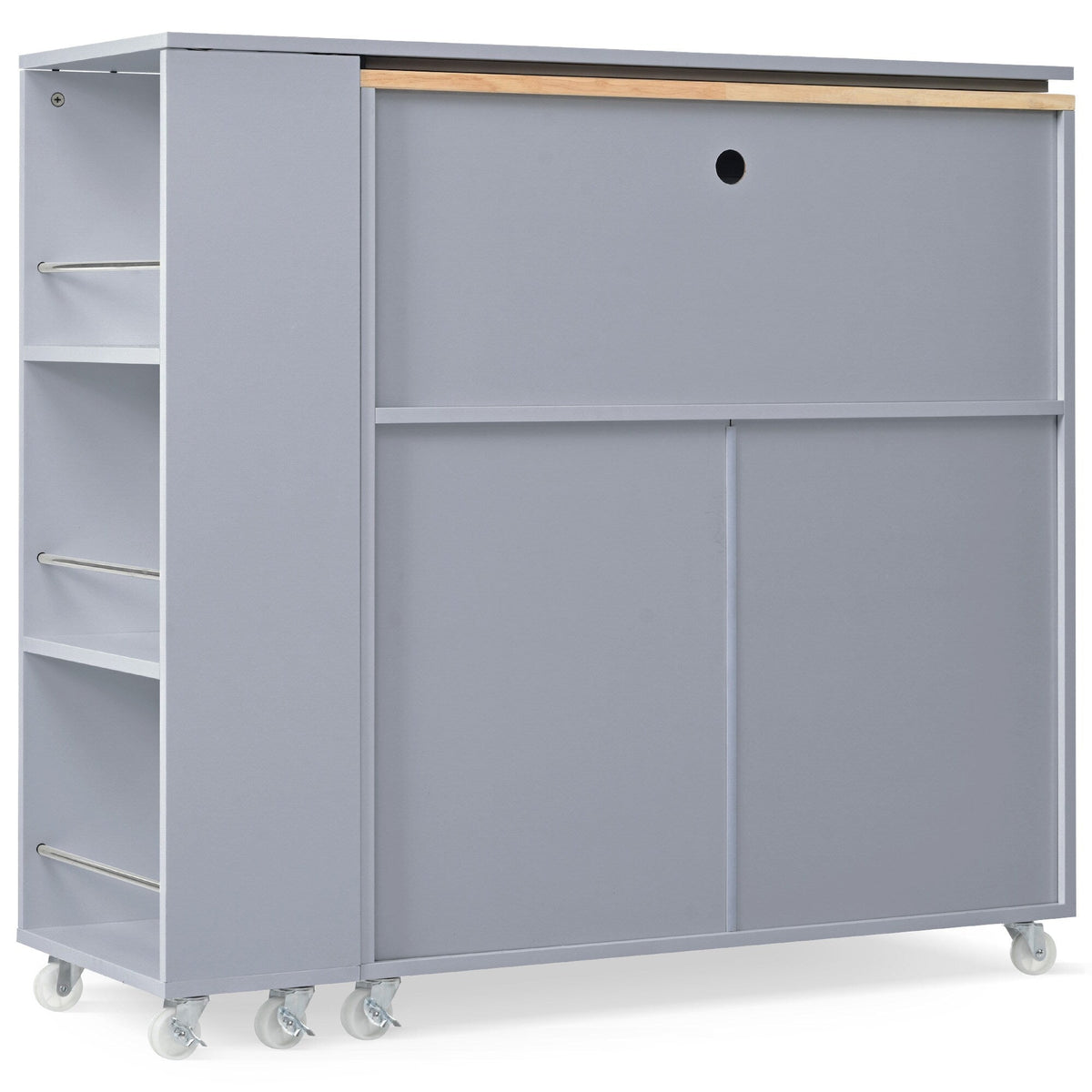 Bybafun Gray Mdf Base with Mdf Wood Top Rolling Kitchen Island (15.8-in x 56.3-in x 37.1-in)