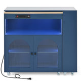 Bybafun Blue Mdf Base with Mdf Wood Top Rolling Kitchen Island (15.8-in x 56.3-in x 37.1-in)