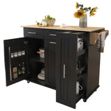 Bybafun Black Mdf Base with Mdf Wood Top Rolling Kitchen Island (29.5-in x 46-in x 37-in)