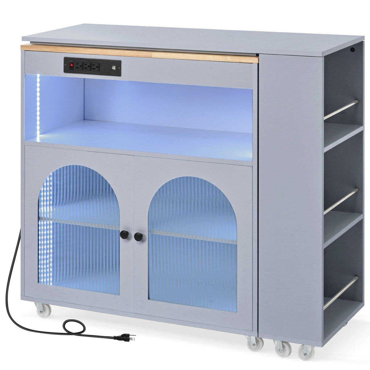 Bybafun Gray Mdf Base with Mdf Wood Top Rolling Kitchen Island (15.8-in x 56.3-in x 37.1-in)