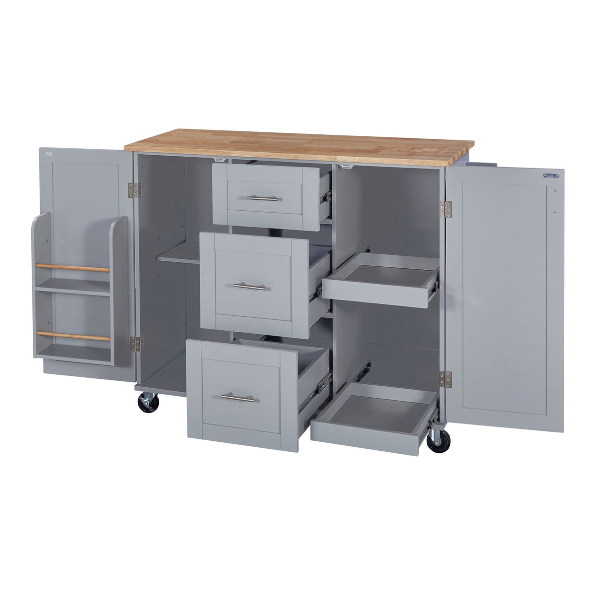 Bybafun Gray Mdf Base with Wood Top Rolling Kitchen Island (17-in x 50-in x 36.9-in)