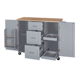 Bybafun Gray Mdf Base with Wood Top Rolling Kitchen Island (17-in x 50-in x 36.9-in)