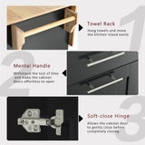Bybafun Black Mdf Base with Mdf Wood Top Rolling Kitchen Island (29.5-in x 46-in x 37-in)