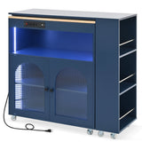 Bybafun Blue Mdf Base with Mdf Wood Top Rolling Kitchen Island (15.8-in x 56.3-in x 37.1-in)