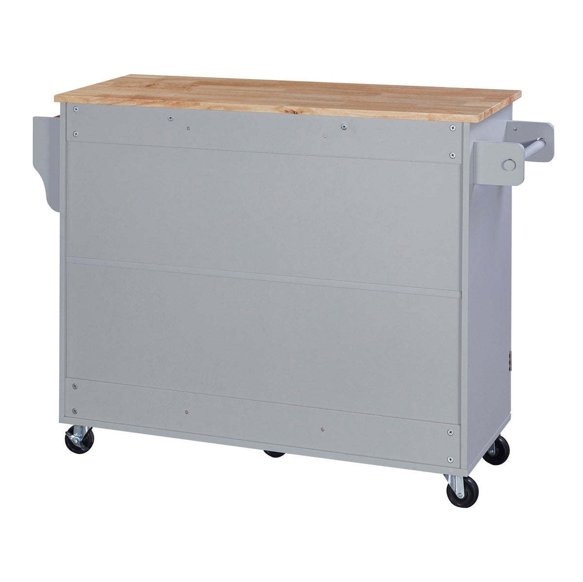 Bybafun Gray Mdf Base with Wood Top Rolling Kitchen Island (17-in x 50-in x 36.9-in)