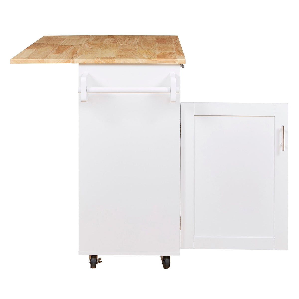 Bybafun White Mdf Base with Wood Top Rolling Kitchen Island (25.7-in x 39-in x 34-in)