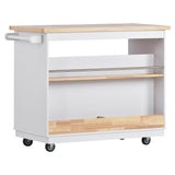 Bybafun White Mdf Base with Wood Top Rolling Kitchen Cart (21.7-in x 43.3-in x 35.6-in)